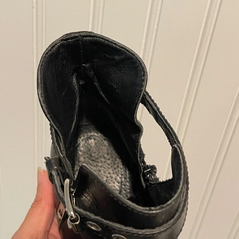 Unbranded Leather Ankle Boots Womens 38 Black Moto Lug Sole Cutout Buckle‎ Edgy
